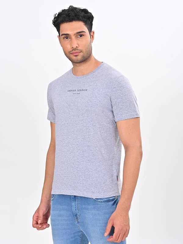 Indian Terrain Men's Half Sleeve Regular Fit Grey Round Neck T-Shirt